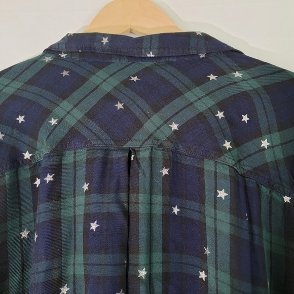 Rock & Republic Green Plaid Button Up Shirt XXL Long Sleeve Sparkle Star Print - Picture 7 of 11